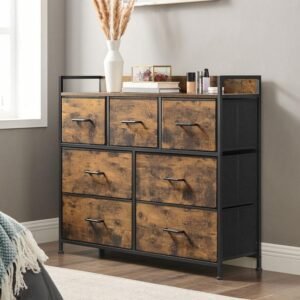 SONGMICS Chest of Drawers – 7-Drawer Fabric Storage Cabinet with Handles & Sturdy Metal Frame for Bedroom